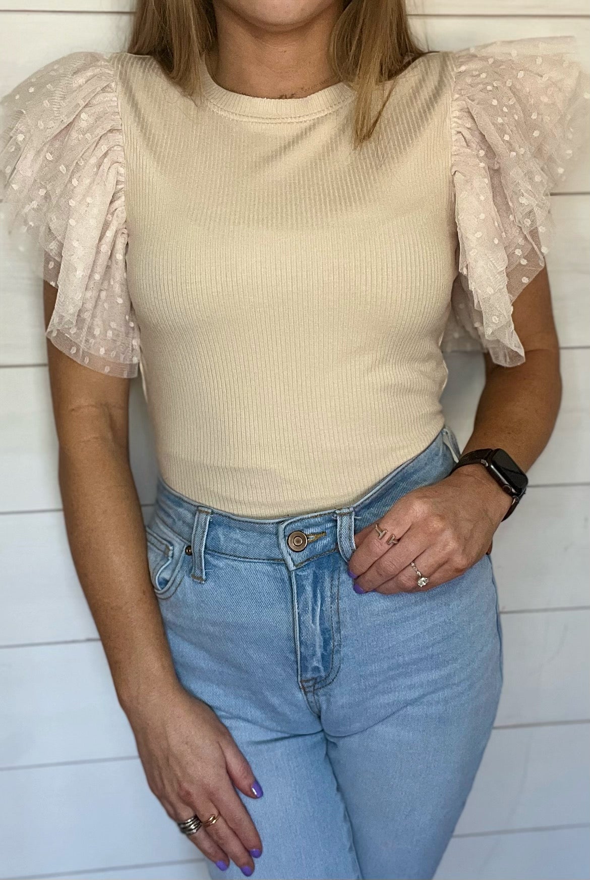 Apricot Ruffle Sleeve Top