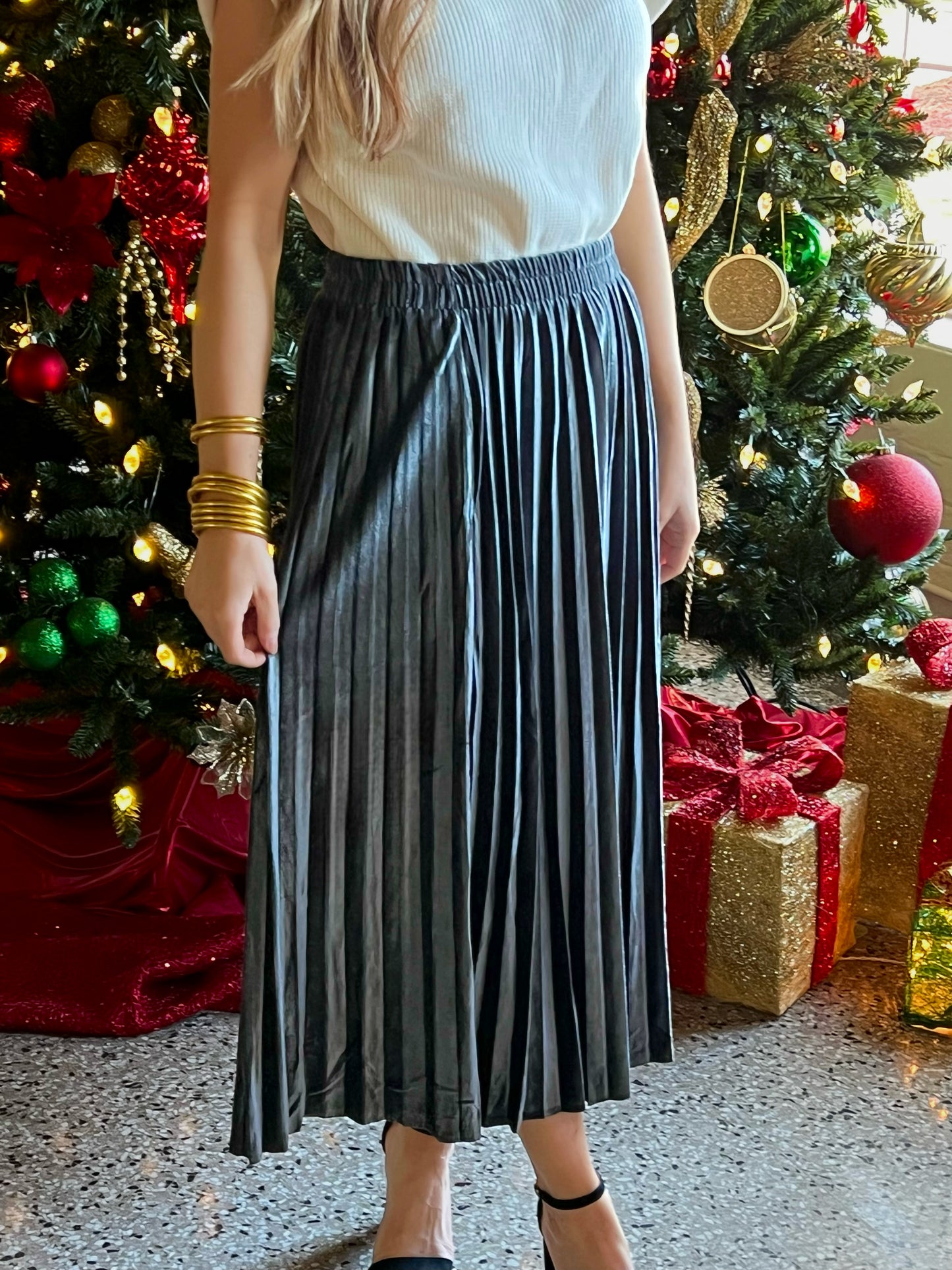 Velvet Pleated Skirt